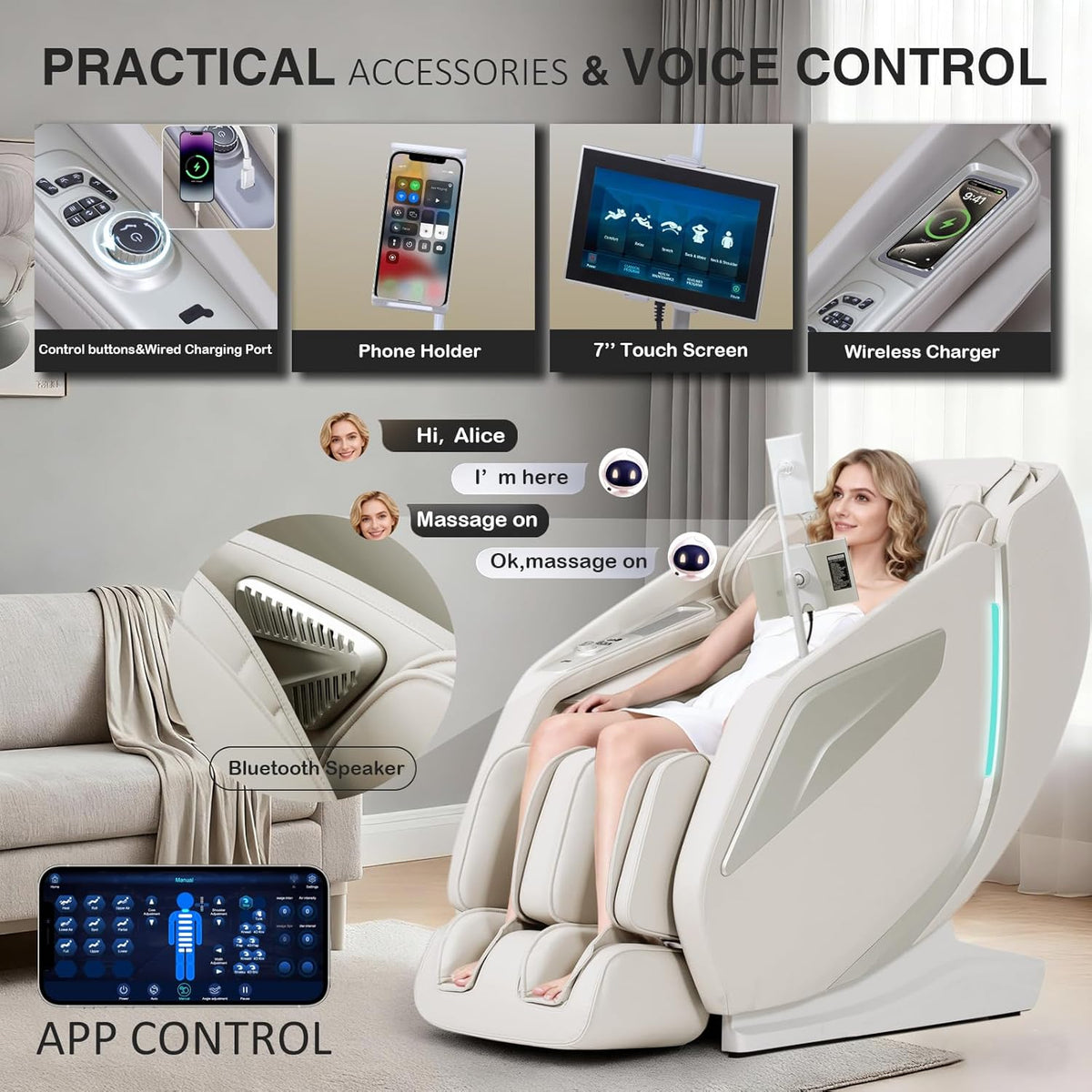 4D Massage Chair Full Body Zero Gravity Sl-Track Body Scan & Stretch, Beige