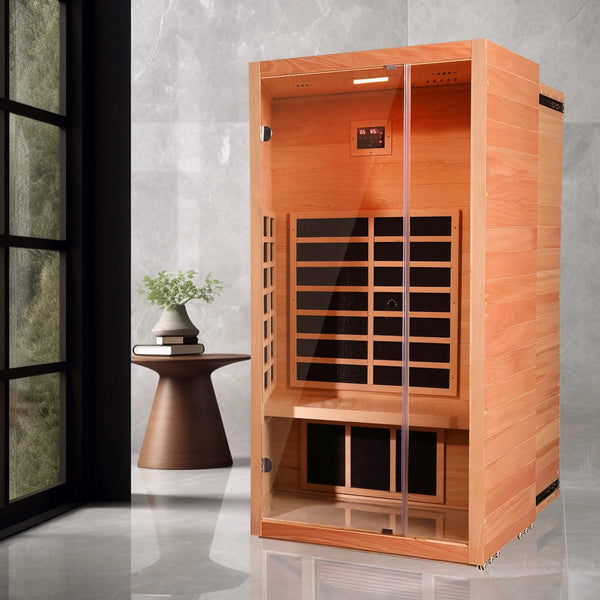 Infrared Sauna Built for Home Wellness, FAR Carbon Heaters, Hemlock Wood Construction, Extendable Design
