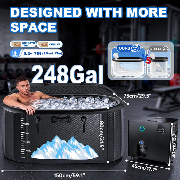 Cold Plunge Tub Built for Full-Body Recovery, 248 Gallon Capacity, 1HP Chiller System, WiFi Control