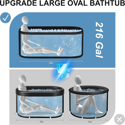 XXL Drop Stitch Ice Bath Tub for Recovery 216 Gal, Compatible with Water Chillers, Cold Plunge Tub with Insulated Lid, Multi-Layer Portable Bathtub for Cold Water Therapy(59In*32.2In*27In)