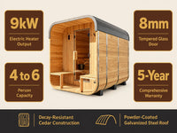 Backyard Discovery Lennon 4-6 Person Traditional Cedar Outdoor Cube Sauna with Porch, Electric Sauna Heater, Sauna Rocks, Dry Heat, Steam Sauna, LED Lights, Wi-Fi Control, Sauna Accessories — Results & Stats