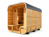 Backyard Discovery Lennon 4-6 Person Traditional Cedar Outdoor Cube Sauna with Porch, Electric Sauna Heater, Sauna Rocks, Dry Heat, Steam Sauna, LED Lights, Wi-Fi Control, Sauna Accessories — Studio Shot