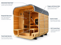 Backyard Discovery Lennon 4-6 Person Traditional Cedar Outdoor Cube Sauna with Porch, Electric Sauna Heater, Sauna Rocks, Dry Heat, Steam Sauna, LED Lights, Wi-Fi Control, Sauna Accessories — How It Works
