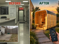 Outdoor Cedar Sauna Built for Year-Round Use, 4-6 Person Capacity, 9kW Electric Heater, Wi-Fi Control — Before & After
