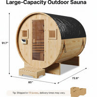 Outdoor Traditional Sauna Built for Year-Round Use, 4-6 Person Barrel Design, 6KW Electric Heater, Tempered Glass